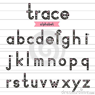 Trace alphabet lowercase letters. Vector Illustration