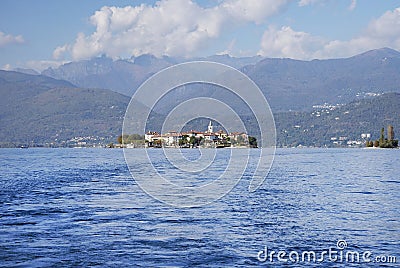 The trace of a boat bethween Isola Bella and Isola Superiore dei Pescatori, Lago Maggiore Stock Photo