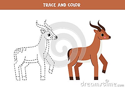 Trace and color cartoon antelope. Worksheet for children Vector Illustration