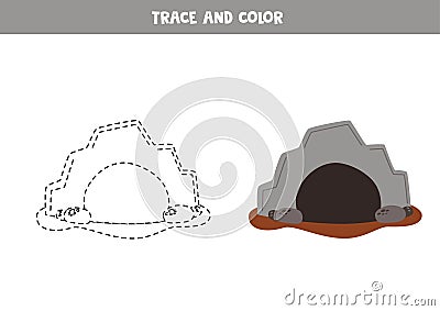 Trace and color cartoon wolf lair. Worksheet for children Vector Illustration