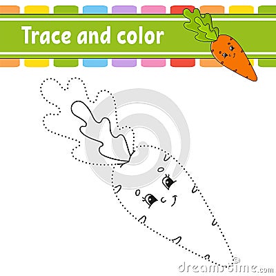 Trace and color. Coloring page for kids. Handwriting practice. Education developing worksheet. Activity page. Game for toddler and Vector Illustration