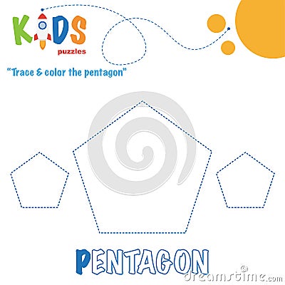 Trace & color the shape. Preschool worksheet practice. Vector Illustration