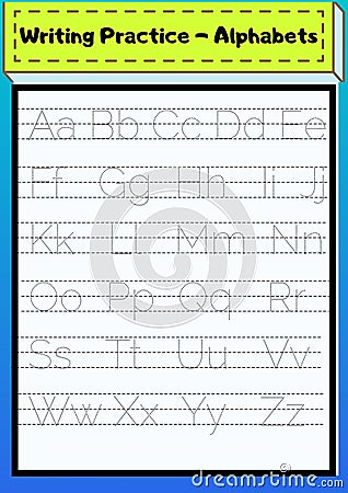 Trace the letters alphabets worksheet for kindergarten preschool. Upper case lower case Stock Photo