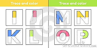 Trace letters for kindergarten and preshool kids. Write and color Vector Illustration