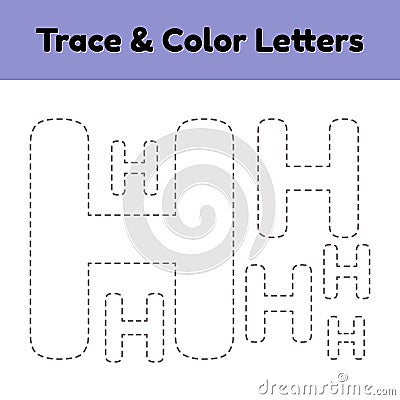 Trace line letter for kindergarten and preshool kids. Write and color. Vector Illustration