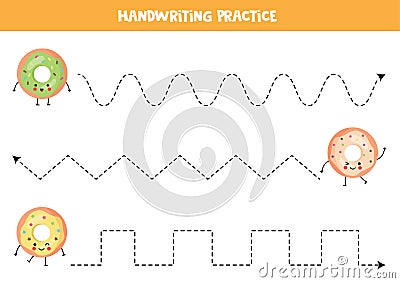 Trace the lines with cute kawaii donuts Vector Illustration