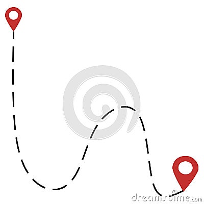 A trace with red location marks on a white background Vector Illustration