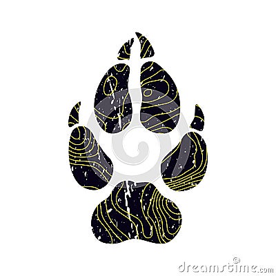 A trace from a wolf. Silhouette of foot. Vector Illustration