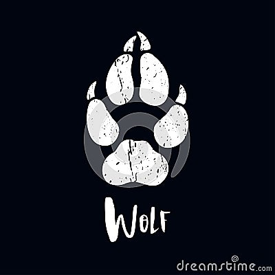 A trace from a wolf. White silhouette of foot. Vector Illustration