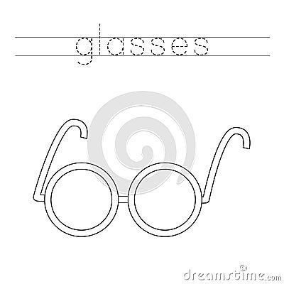 Trace word and color cute cartoon glasses. Vector Illustration