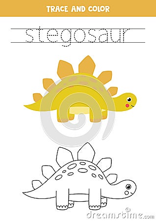 Trace word stegosaur and color the dinosaur. Vector Illustration