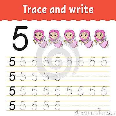 Trace and write. Handwriting practice. Learning numbers for kids. Education developing worksheet. Activity page. Game for toddlers Vector Illustration