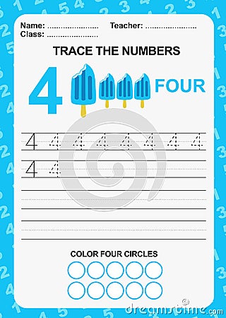 Trace and write number for children recognize number Vector Illustration
