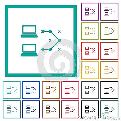 Traceroute remote computer flat color icons with quadrant frames Stock Photo