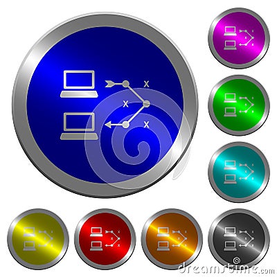 Traceroute remote computer luminous coin-like round color buttons Stock Photo