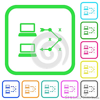 Traceroute remote computer vivid colored flat icons Stock Photo
