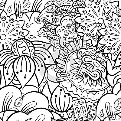 Tracery seamless pattern. Mehndi design. Binary monochrome black and white. Ethnic doodle texture. Curved doodling background. Vector Illustration