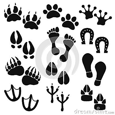 Traces of animals, birds, people Vector Illustration