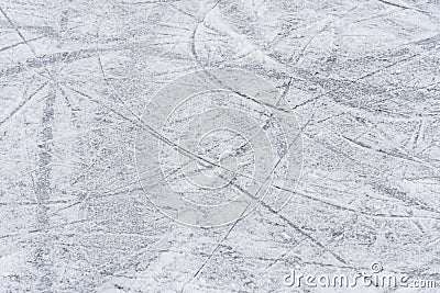 Traces on the ice from skates on the rink Stock Photo