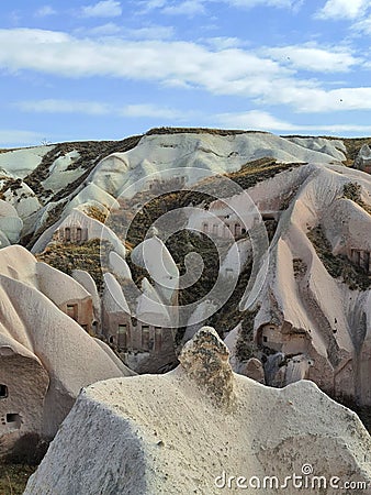 Traces of a man`s hand in the limestone rocks in Cappadocia, Turkey Stock Photo