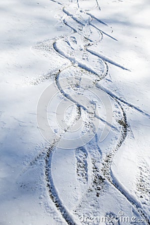 Traces of sledges and boots Stock Photo