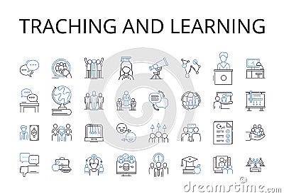 Traching and learning line icons collection. Creating teaching, Exploring learning, Sharing knowledge, Developing skills Vector Illustration