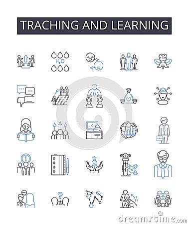 Traching and learning line icons collection. Creating teaching, Exploring learning, Sharing knowledge, Developing skills Vector Illustration