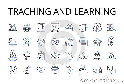 Traching and learning line icons collection. Creating teaching, Exploring learning, Sharing knowledge, Developing skills Vector Illustration