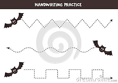 Tracing lines with cute cartoon bat. Halloween games. Vector Illustration