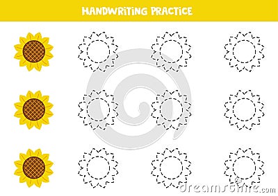 Tracing lines for kids with vector sun flower. Handwriting practice Vector Illustration