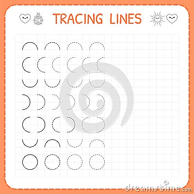 Tracing lines. Worksheet for kids. Basic writing. Working pages for children. Preschool or kindergarten worksheets. Trace the patt Vector Illustration