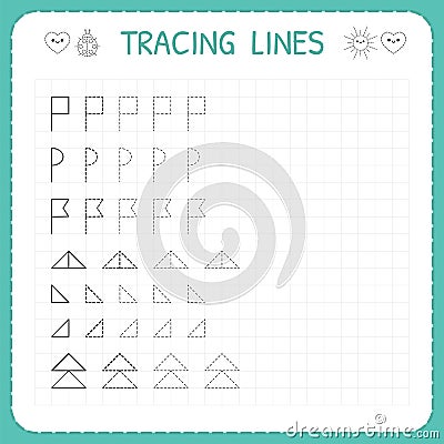 Tracing lines. Worksheet for kids. Trace the pattern. Basic writing. Working pages for children. Preschool or kindergarten workshe Vector Illustration
