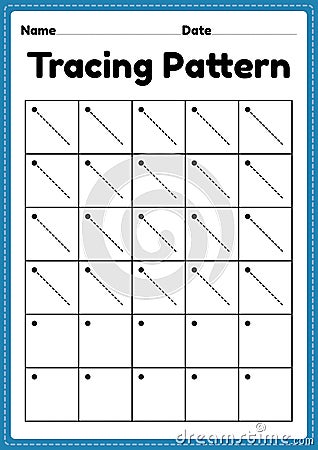 Tracing pattern left slanting lines worksheet for kindergarten, preschool and Montessori school kids to improve handwriting Vector Illustration