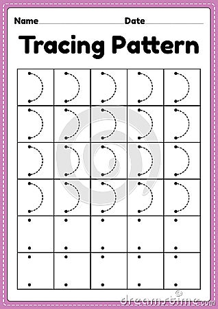 Tracing pattern right curve lines worksheet for kindergarten, preschool and Montessori school kids to improve handwriting practice Vector Illustration