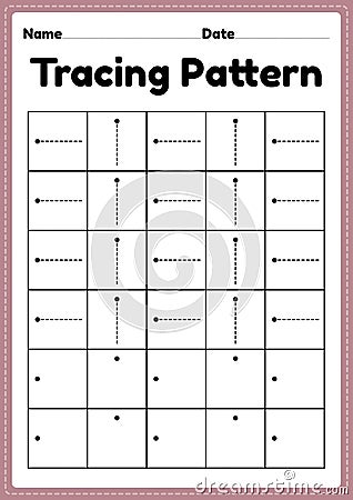 Tracing pattern sleeping and standing lines worksheet for kindergarten, preschool and Montessori school kids to improve Vector Illustration