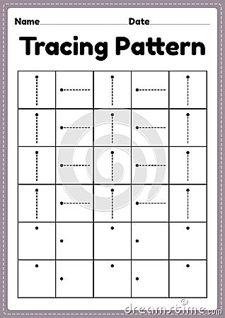 Tracing pattern standing and sleeping lines worksheet for kindergarten, preschool and Montessori school kids to improve Vector Illustration