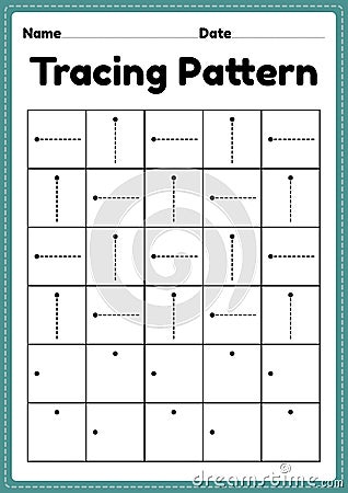 Tracing pattern worksheet sleeping and standing lines for kindergarten, preschool and Montessori school kids to improve Vector Illustration