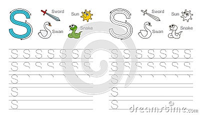 tracing worksheet for letter s stock vector image 62840240