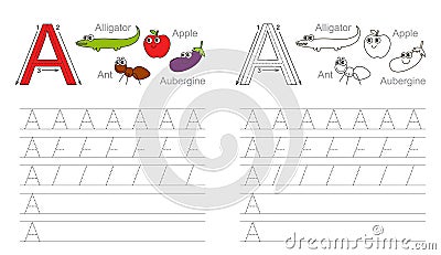 Tracing Worksheet For Letter A Stock Vector - Image: 62840136
