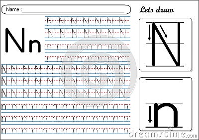 Tracing Worksheet -Nn Vector Illustration