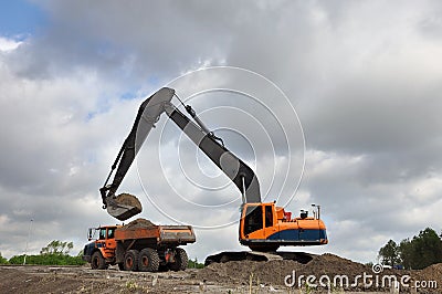 Loading a dumper truck Stock Photo