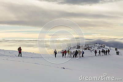 Track on Kilimanjaro to highest peak on the Machame Route Whiskey. 5 day Stock Photo