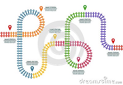 Track railway map. Train railroad. Top view of station route or maze. Cargo rail road. City transport information design Vector Illustration