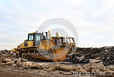 Track-type bulldozer, earth-moving equipment. Stock Photo