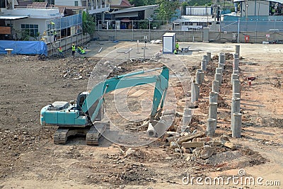 Trackhoe and backhoe loader. Stock Photo