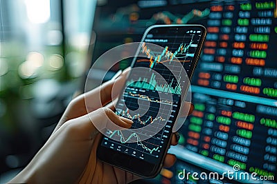 Tracking the Market with Mobile Charts - On-the-Go Investing. AI Generative Stock Photo