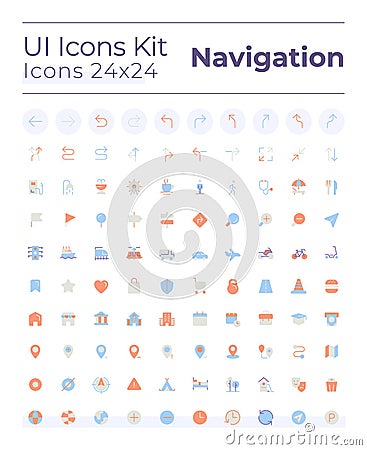 Tracking real time location flat color ui icons set Vector Illustration