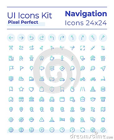 Tracking real time location pixel perfect gradient linear ui icons set Vector Illustration