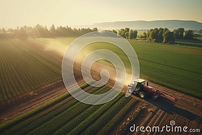 Tracking shot drone tractor. Generate Ai Stock Photo