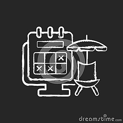 Tracking vacation time chalk white icon on dark background Vector Illustration